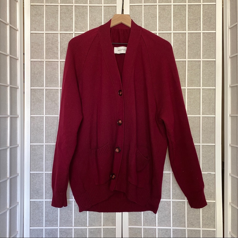 Marques Almeida oversized burgundy merino wool cardigan